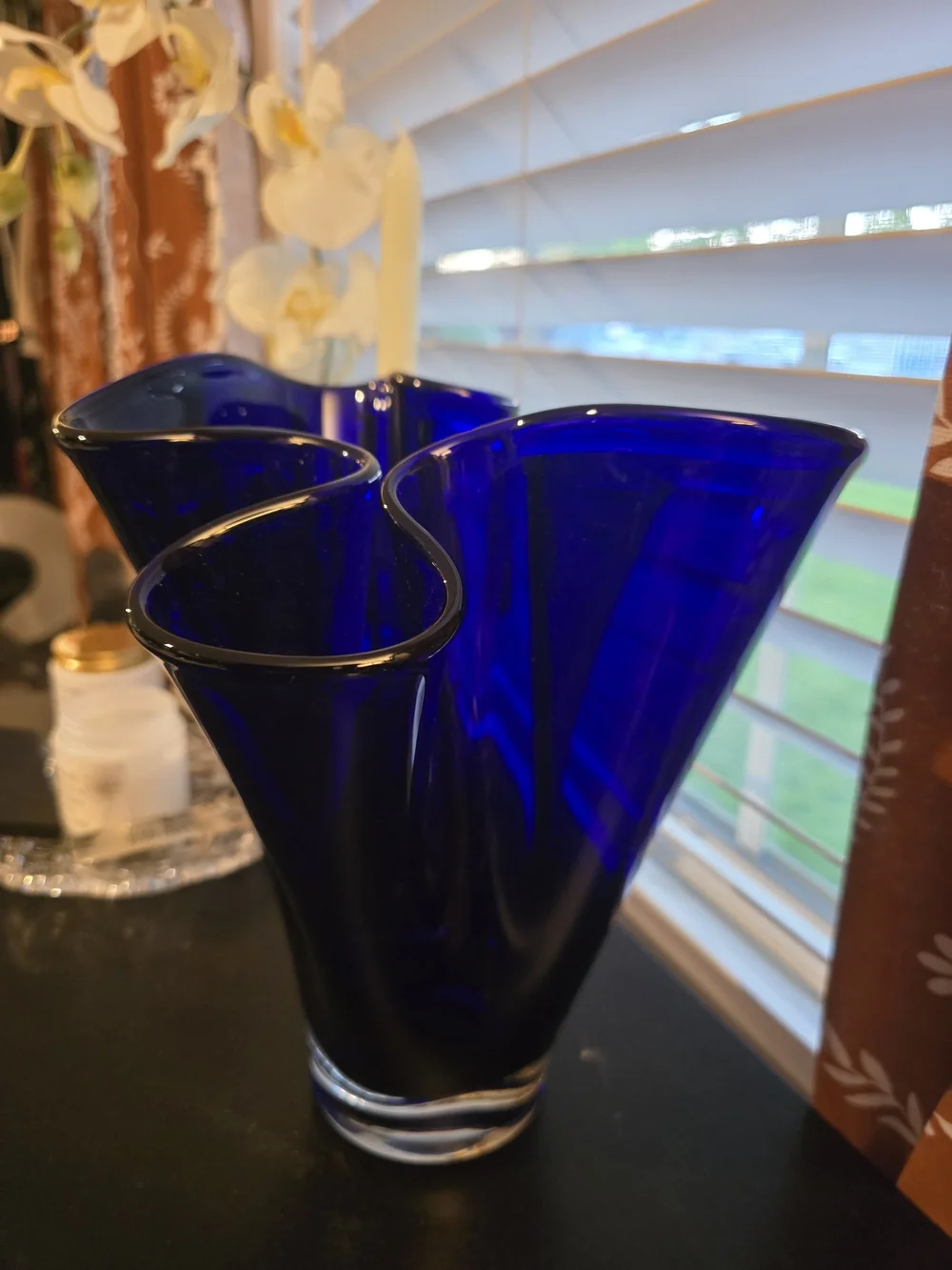 Cobalt Blue Hand-Blown Glass Vase - Decorative Home Accent